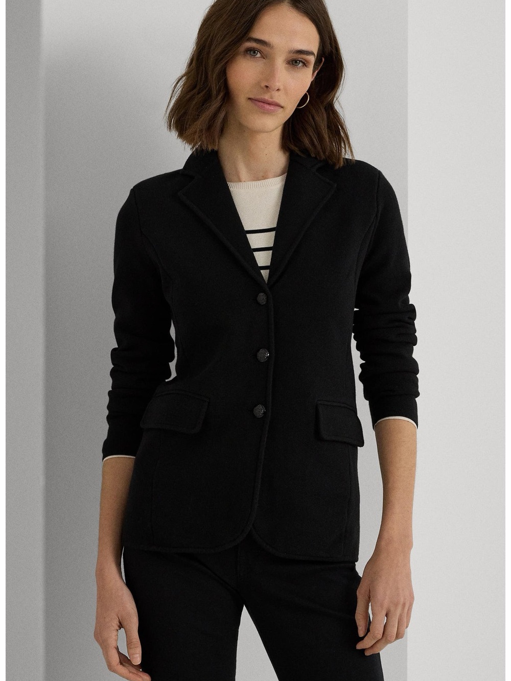 Lauren Ralph Lauren Notch
Lapel Long Sleeve Cotton Knit
Blazer Black 2X